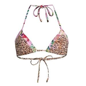 PQ Sustainable Leo Bikini Top Mix Up Eclectic Print Triangle Swim Suit Floral M